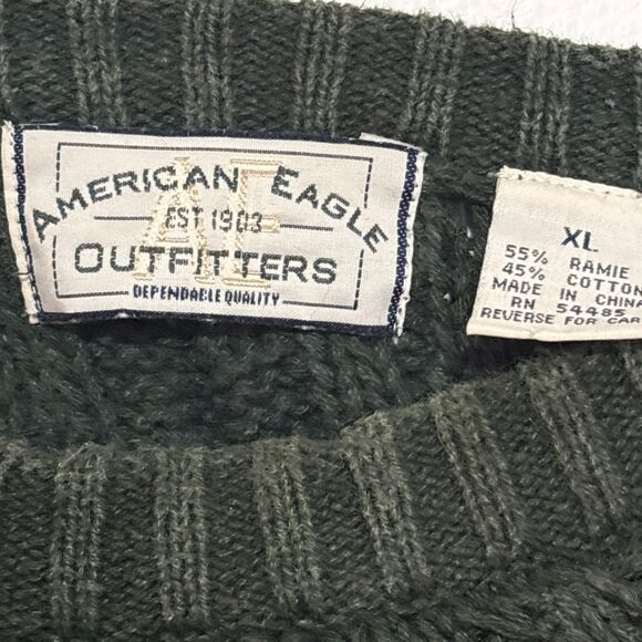 American Eagle Cable Knit Sweater Womens XL Green Cozy Grandpacore - Picture 2 of 5